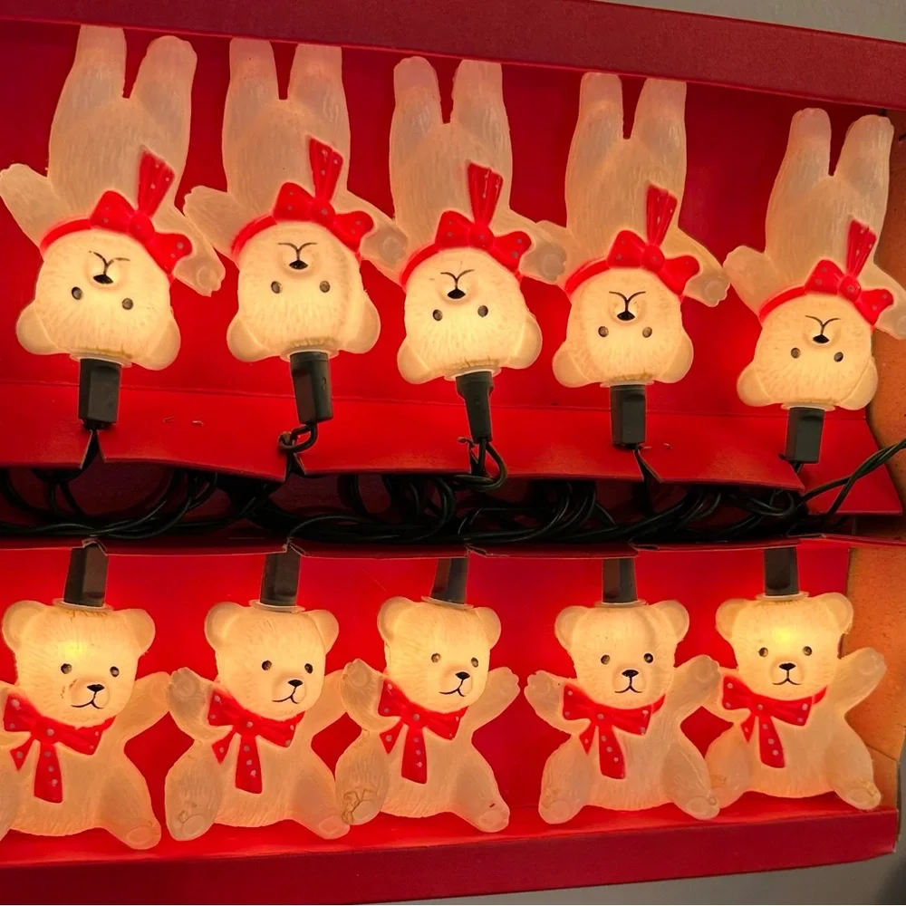 Vintage 80s Teddy Bear Novelty Christmas Tree Lights Made in Taiwan